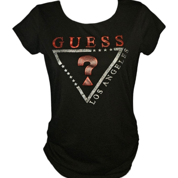 Guess Logo Ruched Side Short Sleeve Top - Picture 1 of 3